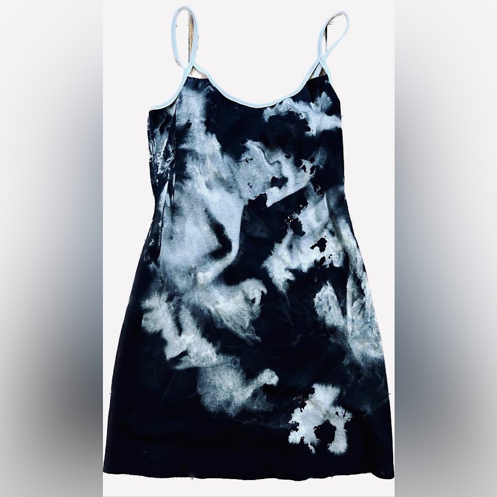 Hand bleached one of a kind mini black and white summer dress M